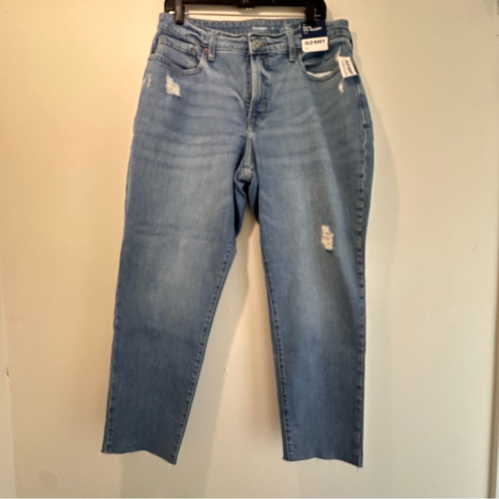 NWT Old Navy Distressed High-Rise Curvy OG Straight Ankle Blue Jeans Size 14
